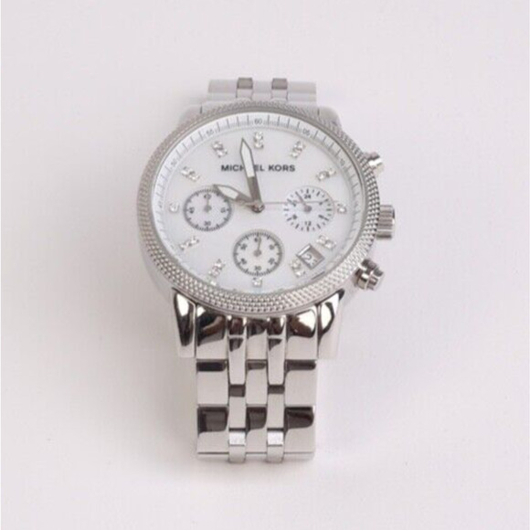 Michael Kors MK-5020 Silver Stainless Steel Chronograph Bracelet Metallic Watch - Picture 1 of 6